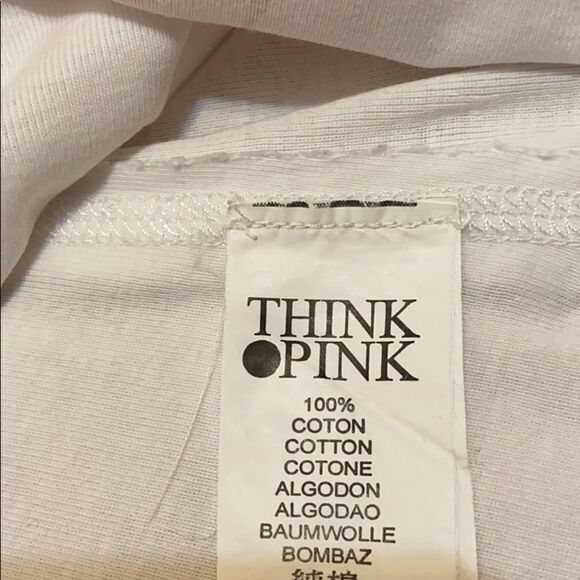 Think Pink White COTTON V-neck T-shirt  Top tee - Picture 8 of 8